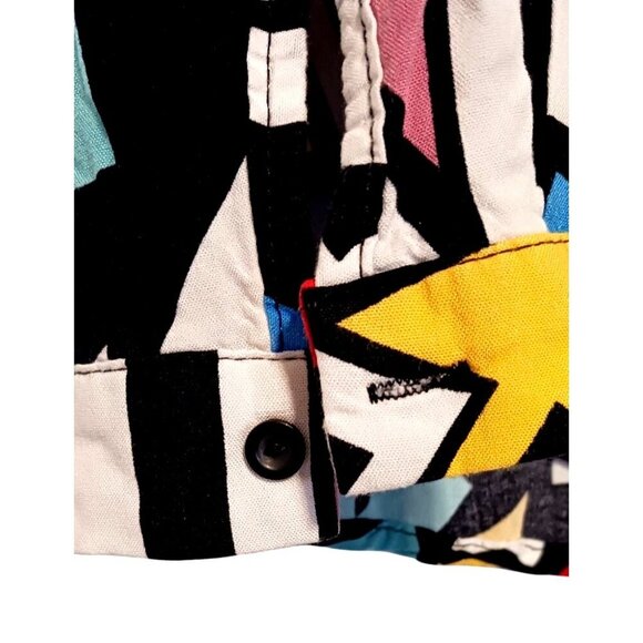 Abstract Mod Long Sleeve Blouse Cubist Color Block 60s 90s Style UK 18 US 14 - Picture 6 of 9